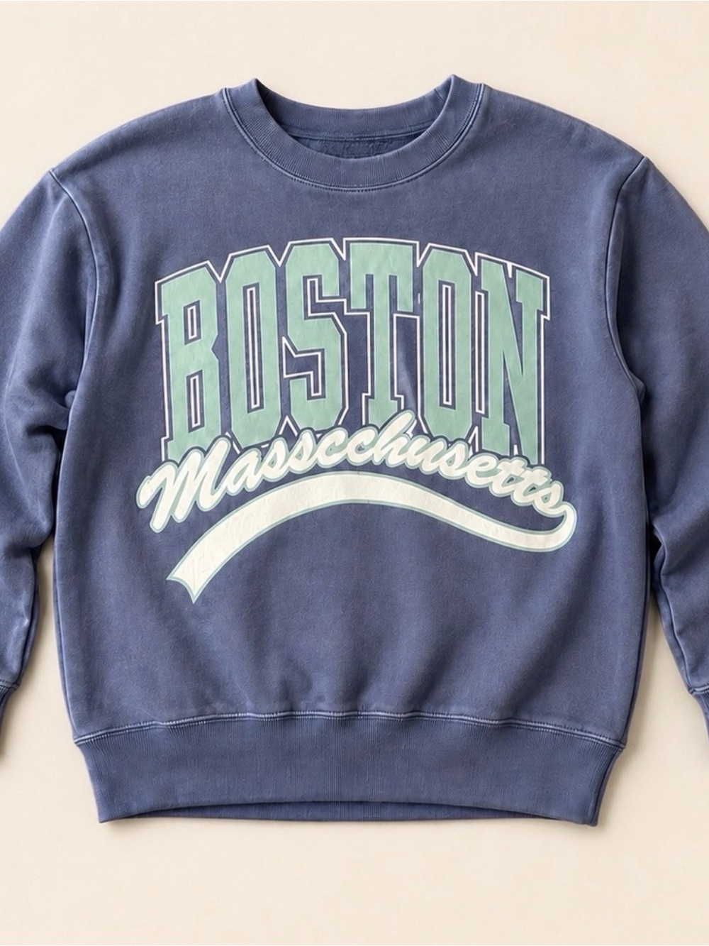 abercrombie kids Navy Crewneck Sweatshirt with Mint Boston Graphic